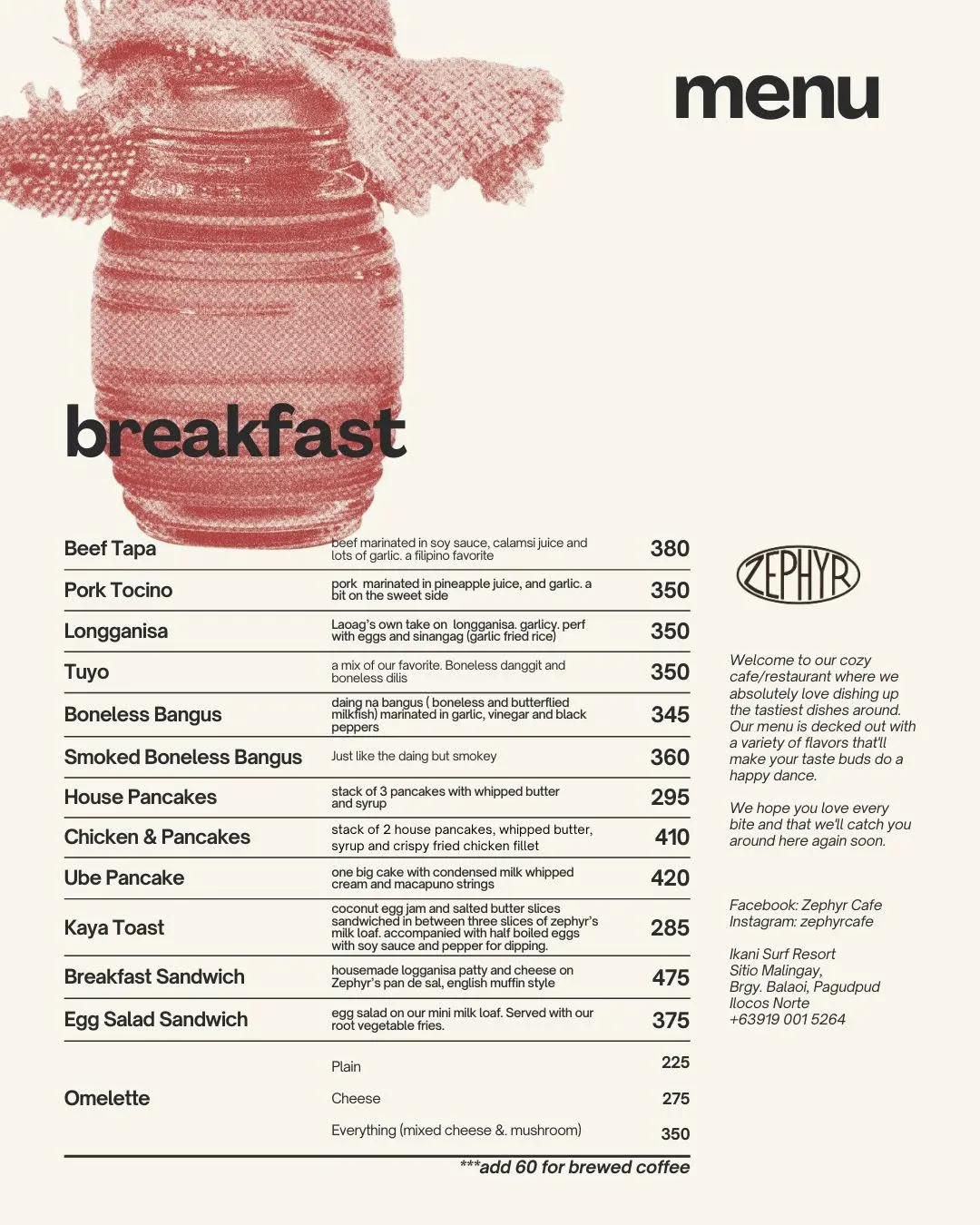 Zephyr Cafe menu