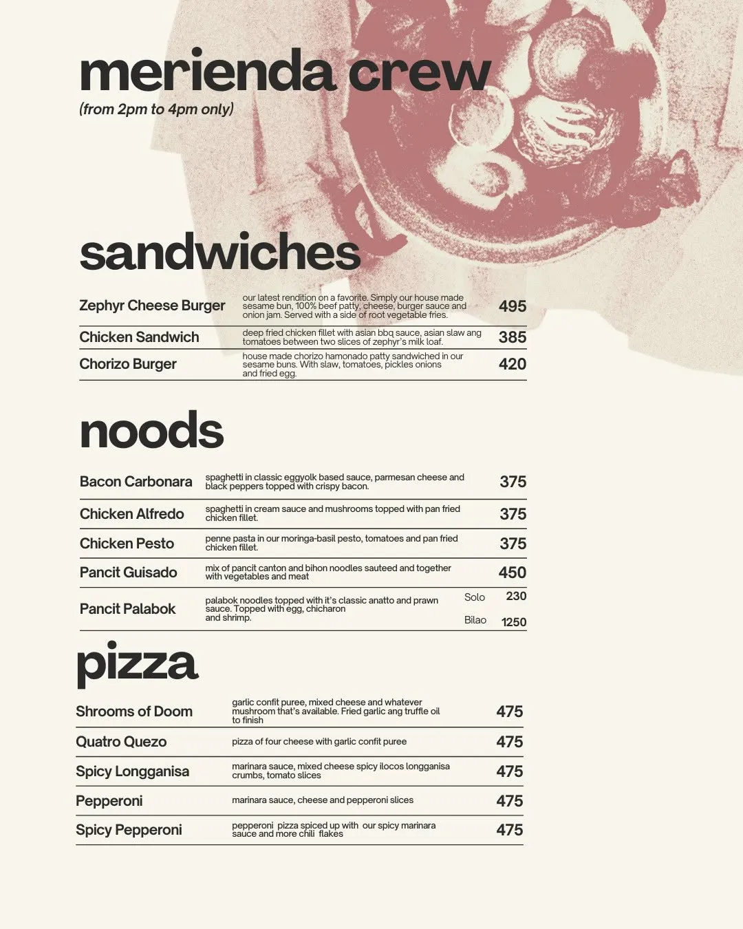 Zephyr Cafe menu